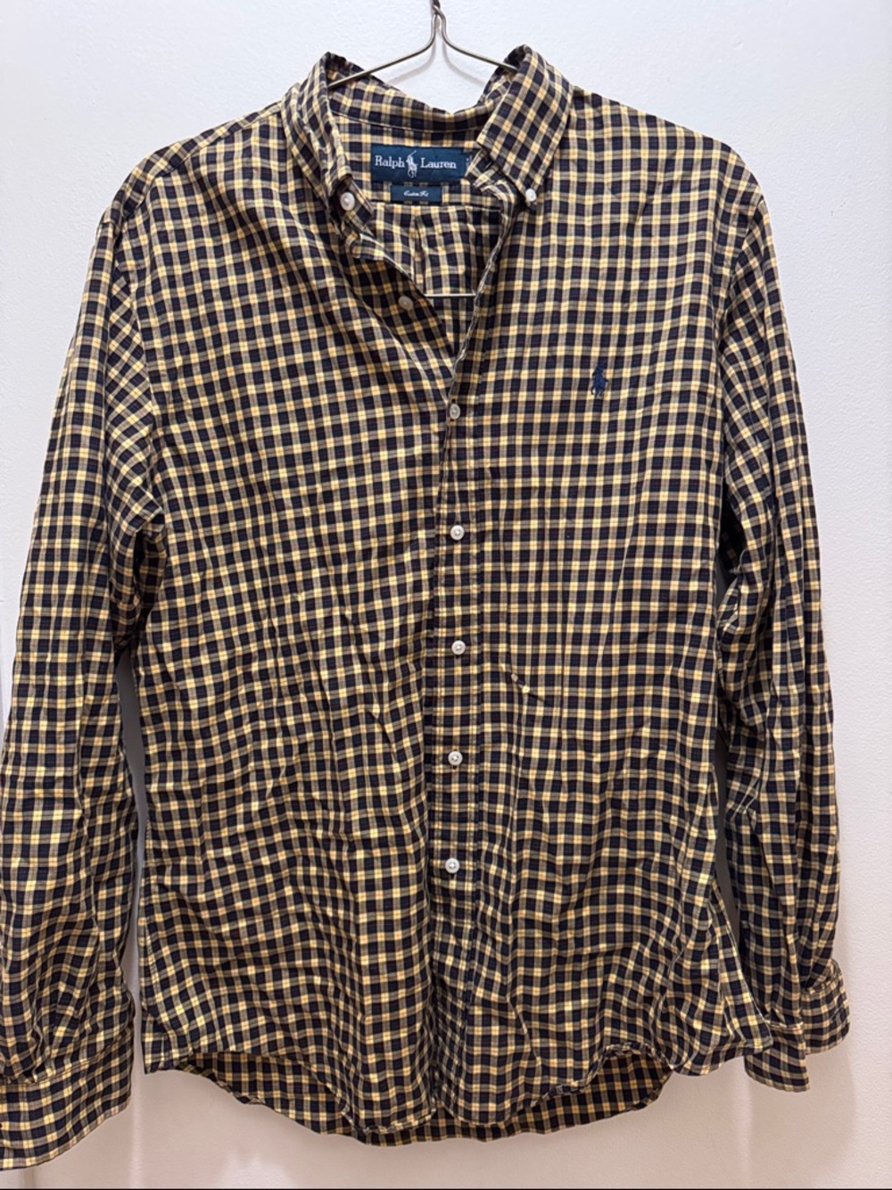 NWOT Men’s Ralph Lauren Black and Yellow Plaid Button-Down Shirt
